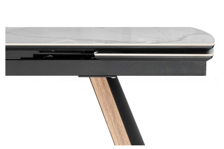 Керамический стол Симмонс 180(260)x90 statuario titan gloss / черный / орех дуб монтана-12