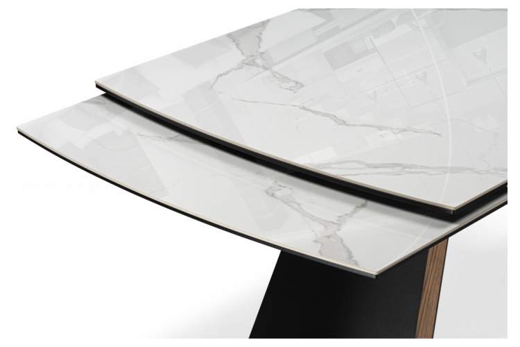 Керамический стол Симмонс 180(260)x90 statuario titan gloss / черный / орех дуб монтана-14