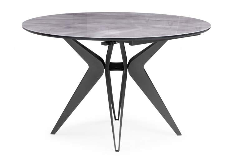 Стол стеклянный Рикла 120(160) серый мрамор / черный