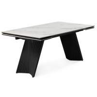 Керамический стол Вейв 160(220)х89 белый с прожилками gilt white / черный