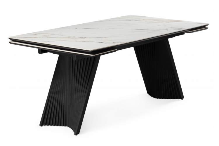 Керамический стол Вейв 160(220)х89 белый с прожилками gilt white / черный