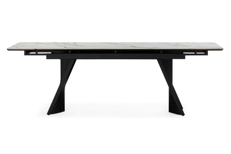 Керамический стол Вейв 160(220)х89 белый с прожилками gilt white / черный-12