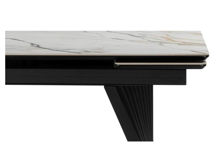 Керамический стол Вейв 160(220)х89 белый с прожилками gilt white / черный-13