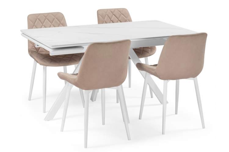 Керамический стол Вилли 140 (200) х 80 белый мрамор alpin white / snow white / белый-17