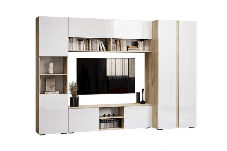 Готовая гостиная Алетра дуб крафт серый / глянец белый комплектация 1-6