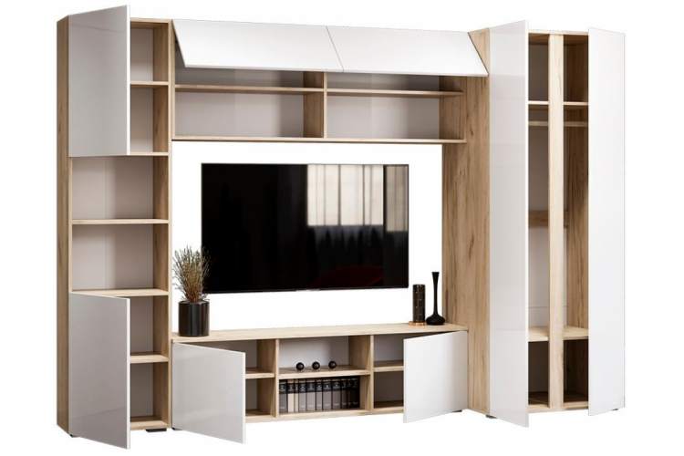 Готовая гостиная Алетра дуб крафт серый / глянец белый комплектация 1-7