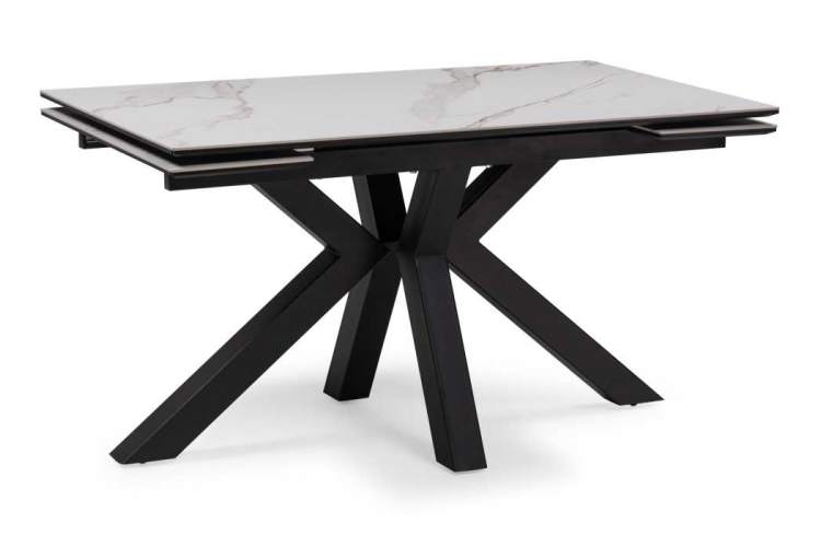 Керамический стол Бронхольм 140(200)х80х77 белый мрамор / черный