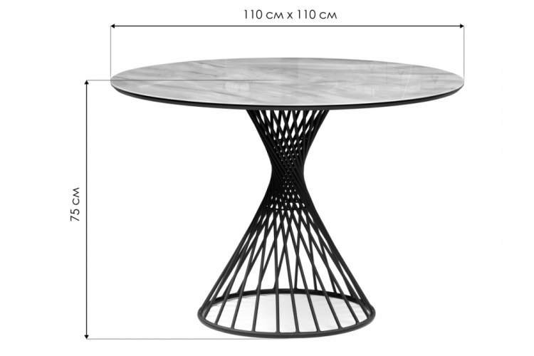 Стол стеклянный Вивиен 110х110х75 серый мрамор / черный-1