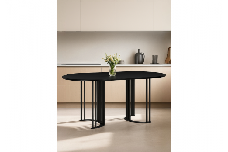 Стол деревянный Хьюго О 180 х 90 черная шагрень пленка / черные ноги-2