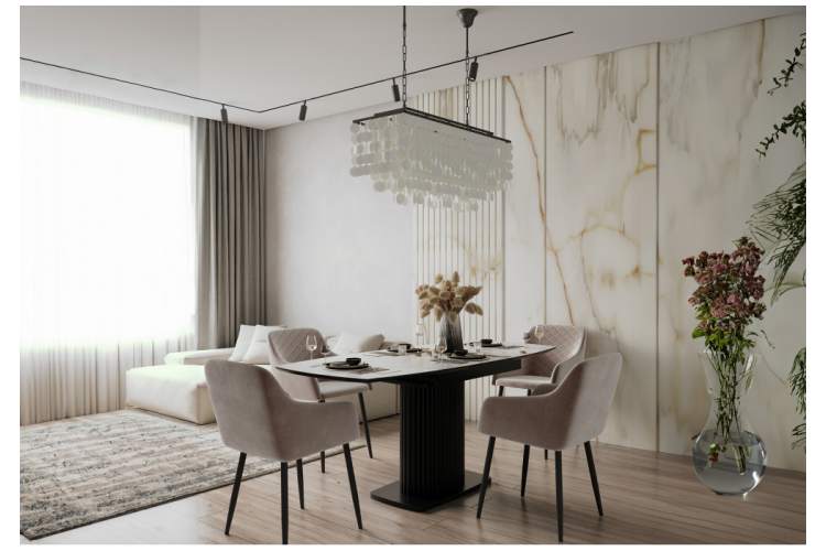 Керамический стол Фестер 140(180)х80 белый мрамор snow white / черный-1