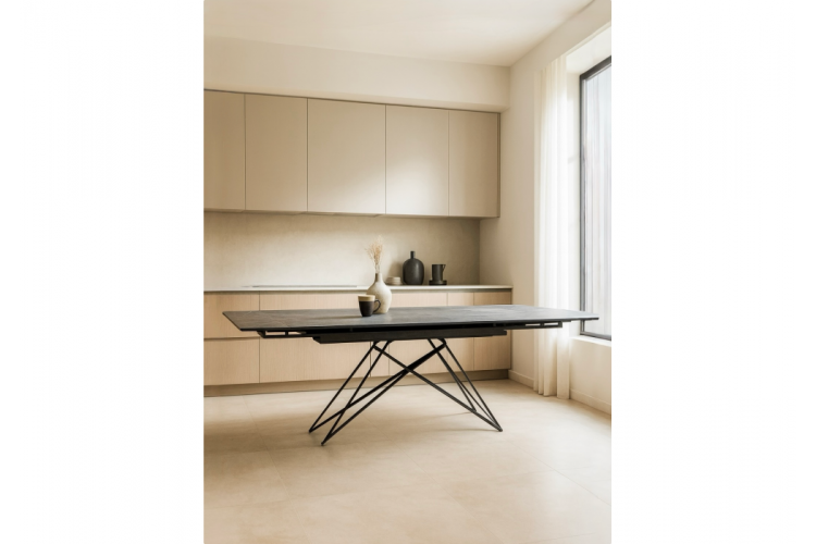 Керамический стол Блэкберн 140(200)х80 серый мрамор larka grey / черный-1