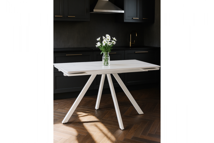 Керамический стол Вилли 140 (200) х 80 белый мрамор alpin white / snow white / белый-1