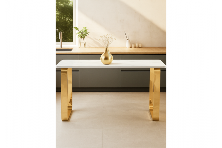 Керамический стол Селена 4 180х90х77 белый мрамор / золото-1