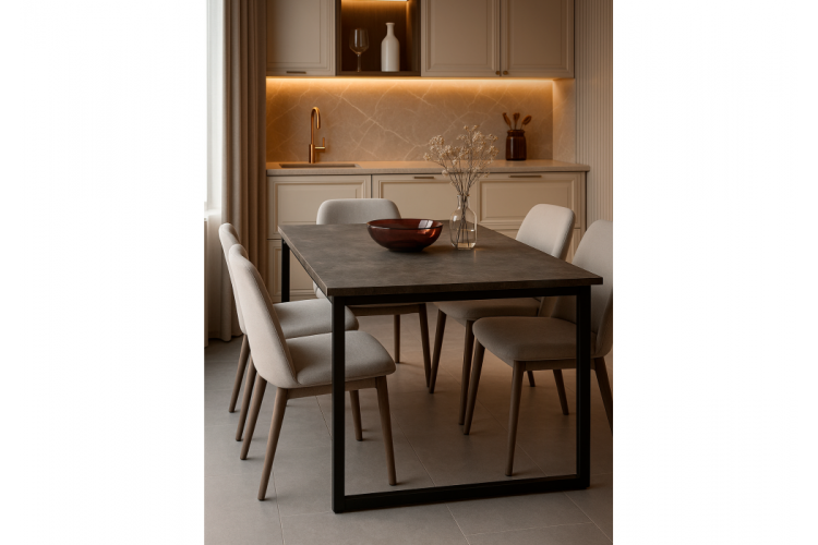 Стол деревянный Лиман 117 (157) x 77 бетон темный / черный матовый-1