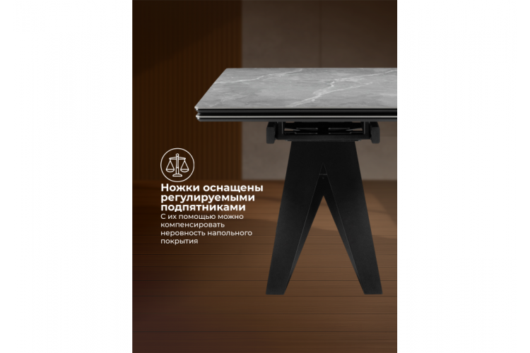 Керамический стол Блэкберн 140(200)х80 серый мрамор larka grey / черный-5