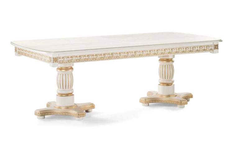 Стол деревянный Морнит 220(320)х110 слоновая кость / золото