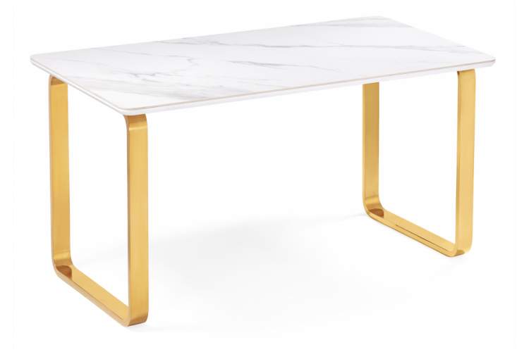 Керамический стол Селена 4 180х90х77 белый мрамор / золото