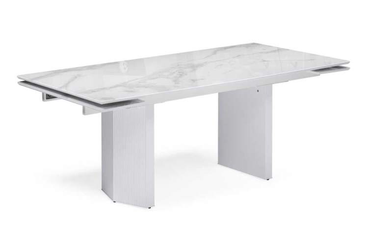 Стол стеклянный Монерон 200(260)х100х77 белый мрамор / белый