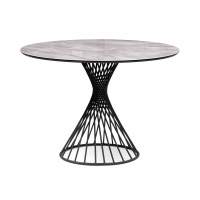 Стол стеклянный Вивиен 110х110х75 серый мрамор / черный