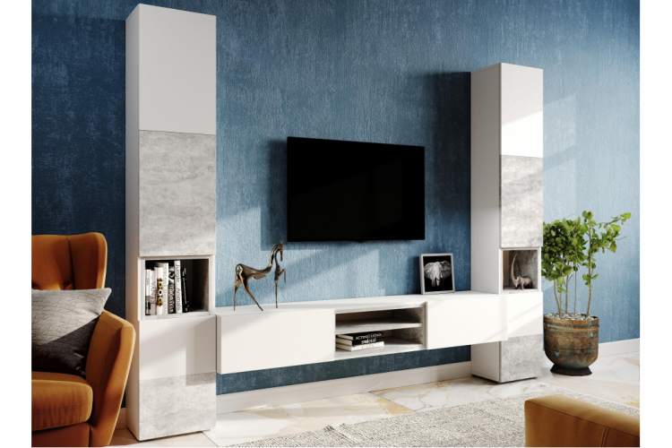 Готовая гостиная Лонгфорд комплектация 1 белый / бетон светлый-7