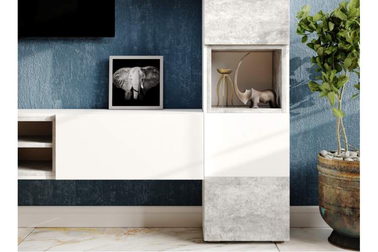 Готовая гостиная Лонгфорд комплектация 1 белый / бетон светлый-8