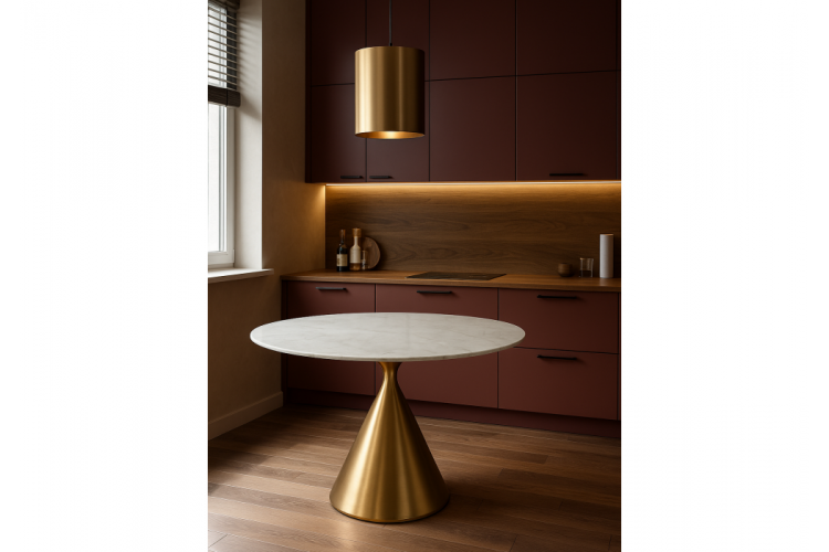 Керамический стол Jaklin 130x73 белый мрамор / сатинированное золото-1