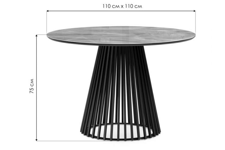 Стол стеклянный Нэнси 110х110х75 серый мрамор / черный-1