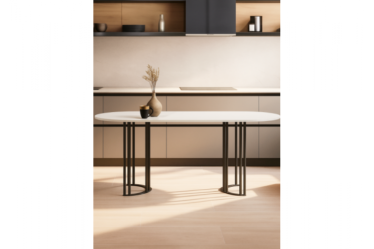 Стол деревянный Хьюго О 180 х 90 белая шагрень пленка / черные ноги-1