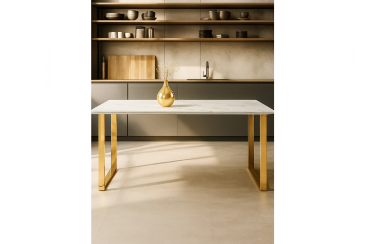 Керамический стол Селена 2 180х90х77 белый мрамор / золото-1