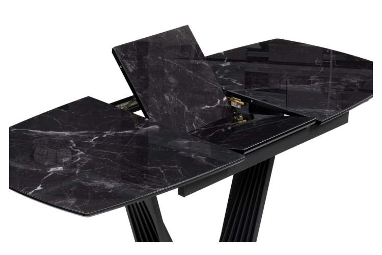 Стол стеклянный Вейл 140(180)х80 черный мрамор / черный-10
