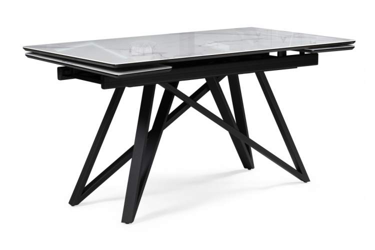 Стол стеклянный Вилсон 140(200)х80 белый мрамор / черный