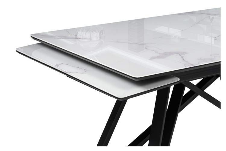 Стол стеклянный Вилсон 140(200)х80 белый мрамор / черный-5