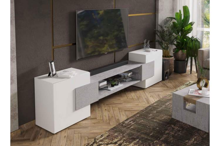 ТВ-тумба Лисмор белый / бетон светлый