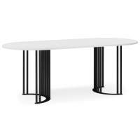 Стол деревянный Хьюго О 180 х 90 белая шагрень пленка / черные ноги