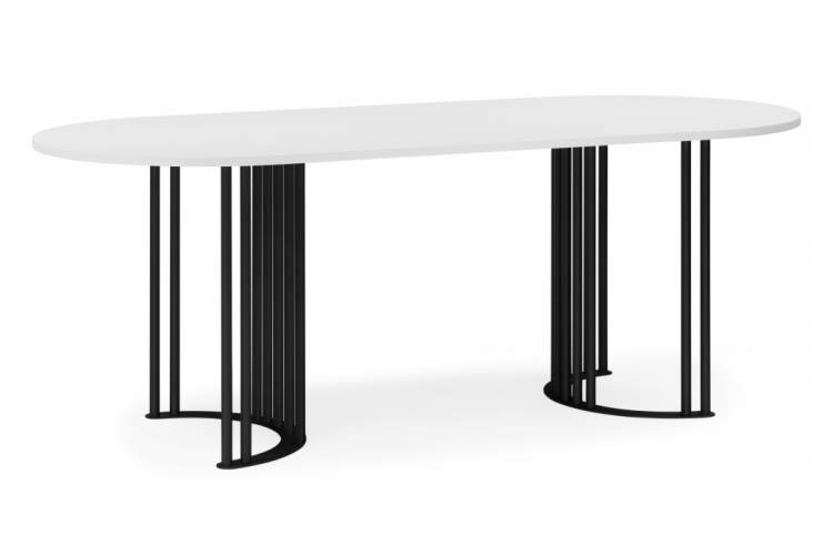 Стол деревянный Хьюго О 180 х 90 белая шагрень пленка / черные ноги