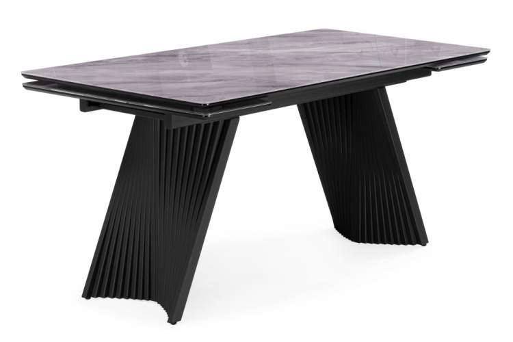 Стол стеклянный Вейв 140(200)х80 кристл серый мрамор / черный