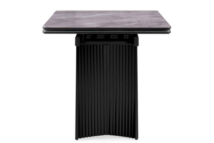 Стол стеклянный Вейв 140(200)х80 кристл серый мрамор / черный-9