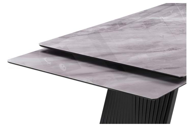 Стол стеклянный Вейв 140(200)х80 кристл серый мрамор / черный-12