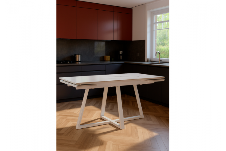 Керамический стол Памелла 140 (200) х 80 белый мрамор alpin white / snow white / белый-1