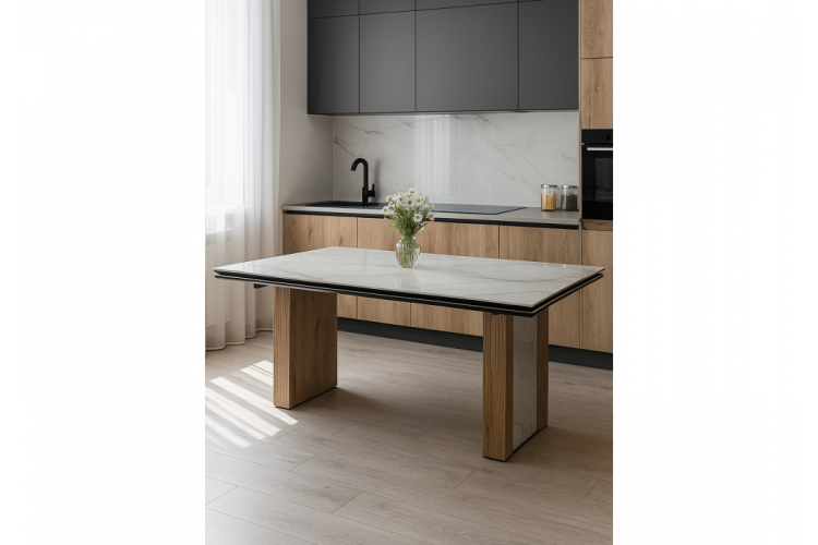 Керамический стол Бернардо 180x90 statuario titan gloss / дуб монтана-1