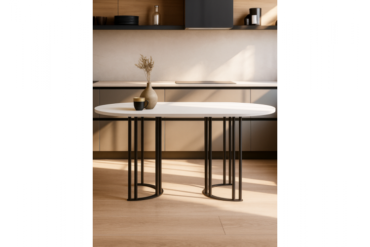 Стол деревянный Хьюго О 160 х 90 белая шагрень пленка / черные ноги-1