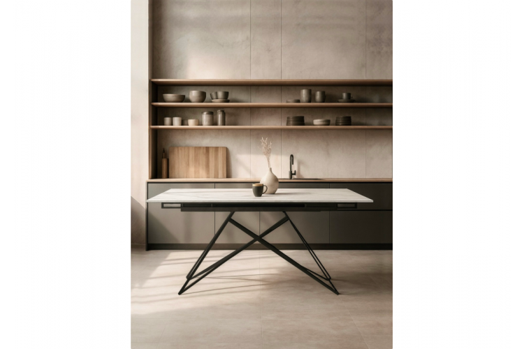 Керамический стол Блэкберн 140(200)х80 белый мрамор snow white / черный-1