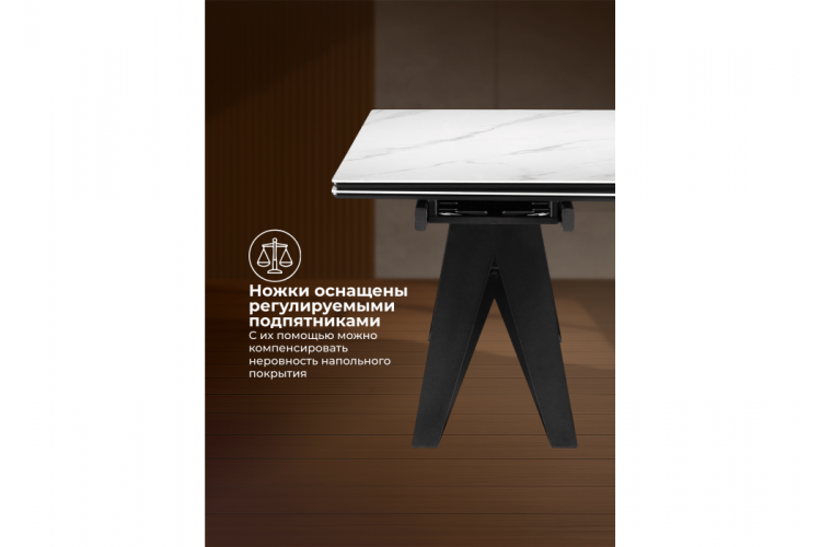 Керамический стол Блэкберн 140(200)х80 белый мрамор snow white / черный-5