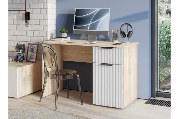 Компьютерный стол Стокгольм СТП03-1200 дуб сонома / line софт пломбир-1