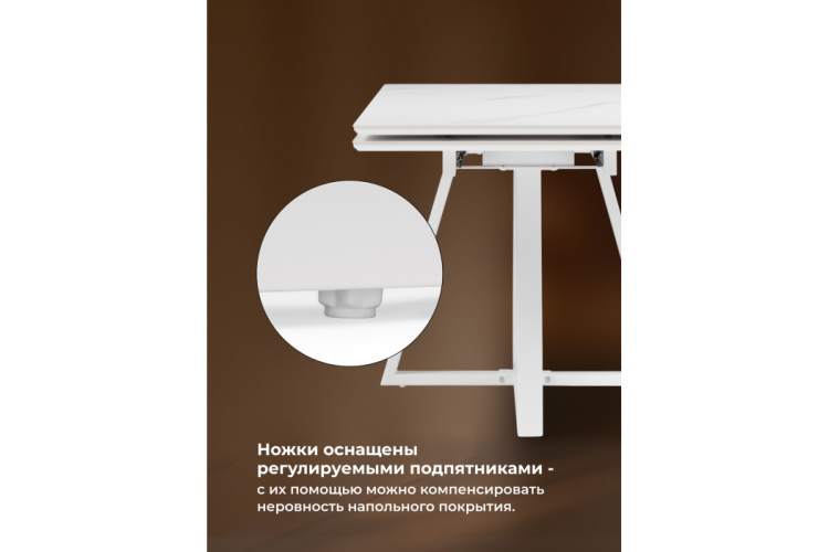 Керамический стол Памелла 140 (200) х 80 белый мрамор alpin white / snow white / белый-6