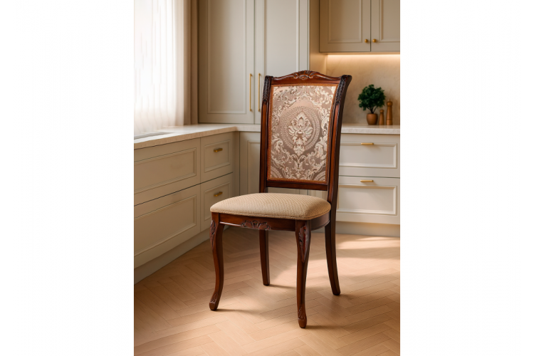 Стул деревянный Керия ткань бежевый / вишня-1