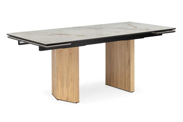 Керамический стол Монерон 180(240)x90 calacatta gold / дуб монтана