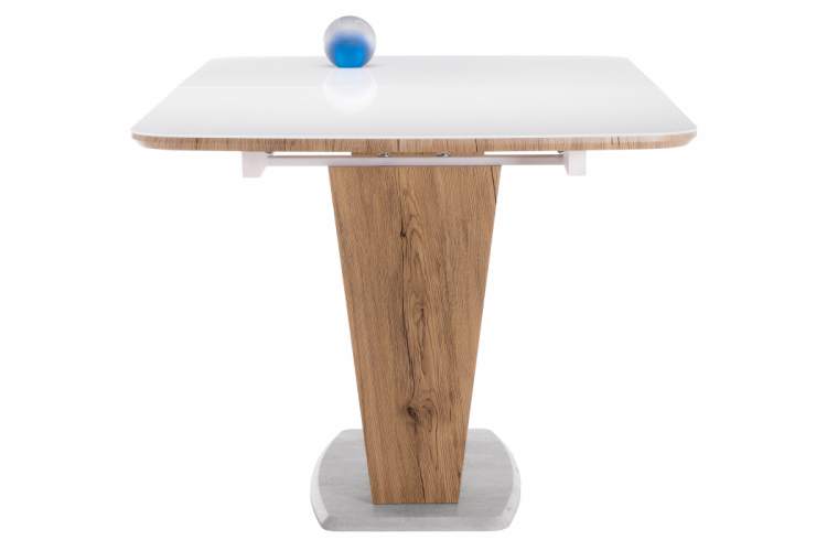 Стол стеклянный на тумбе Петир 160 белый / дуб монтана-6