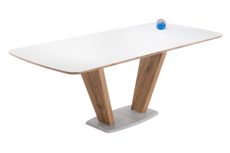 Стол стеклянный на тумбе Петир 160 белый / дуб монтана-7