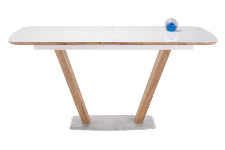 Стол стеклянный на тумбе Петир 160 белый / дуб монтана-9